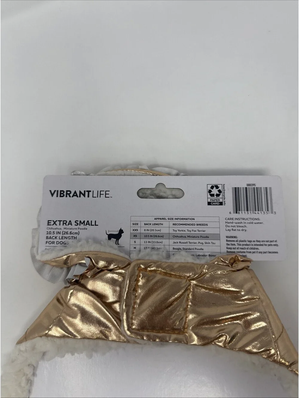 Vibrant Life Pet Jacket Size Extra Small 10.5